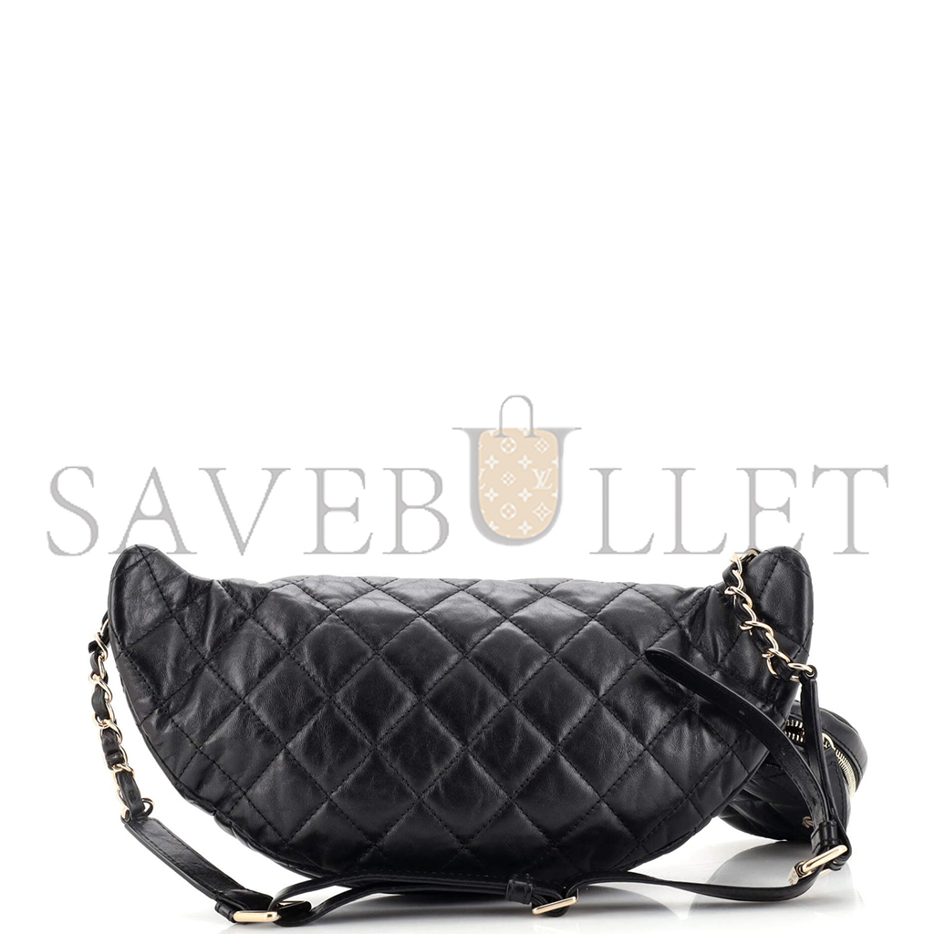 Ch*el front zip waist bag with coin purse quilted aged calfskin as1077 (34*15*6cm)